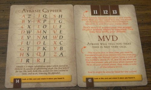 Cypher Card in The Da Vinci Code Board Game