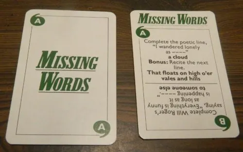 Missing Words Card in Game of Quotations