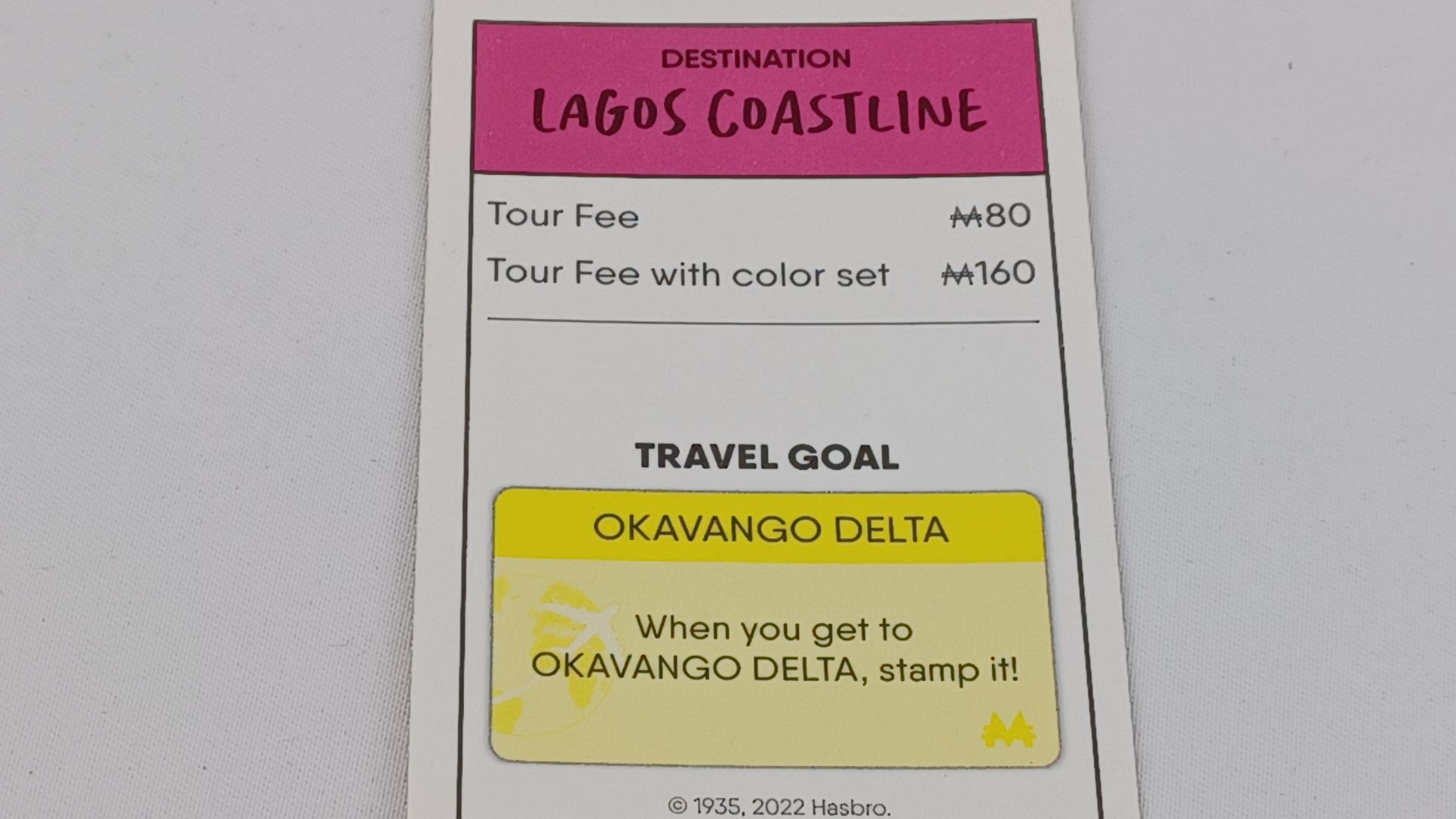 Destination Card in Monopoly Travel World Tour