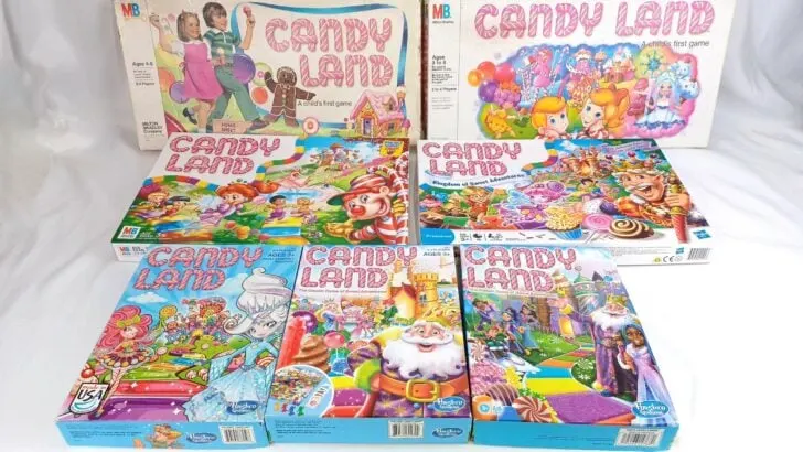 Multiple versions of Candy Land throughout its history from the 1970s to the 2020s