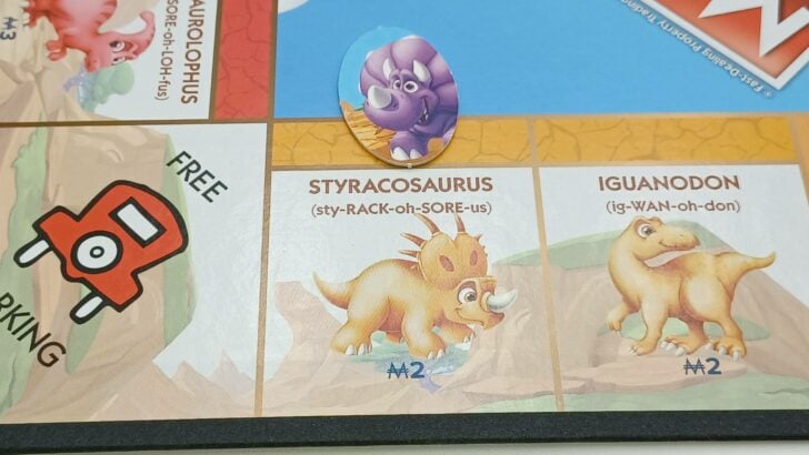 Dino with a friend space in Monopoly Junior Dinosaur Edition