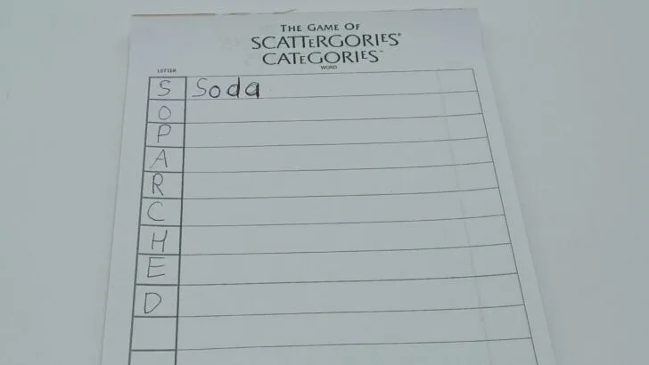 Writing down an answer in Scattergories Categories